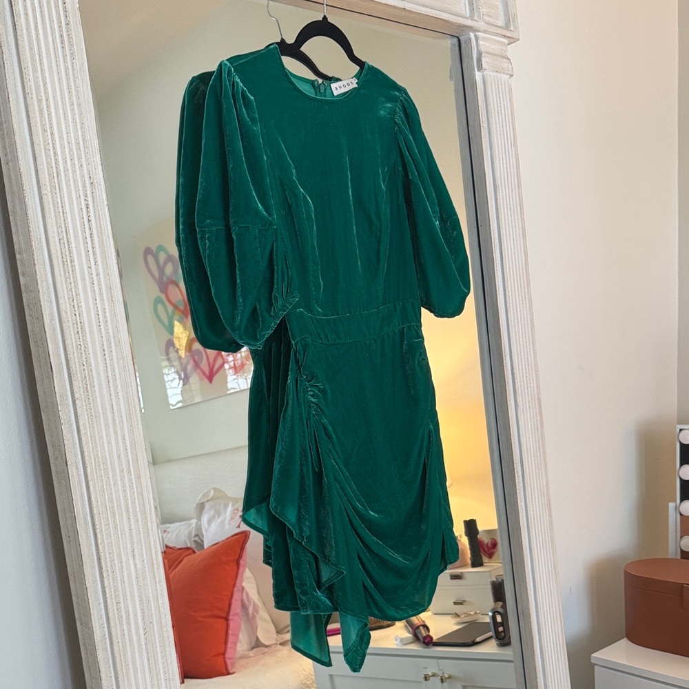 RHODE Green Velvet Long Sleeve Dress